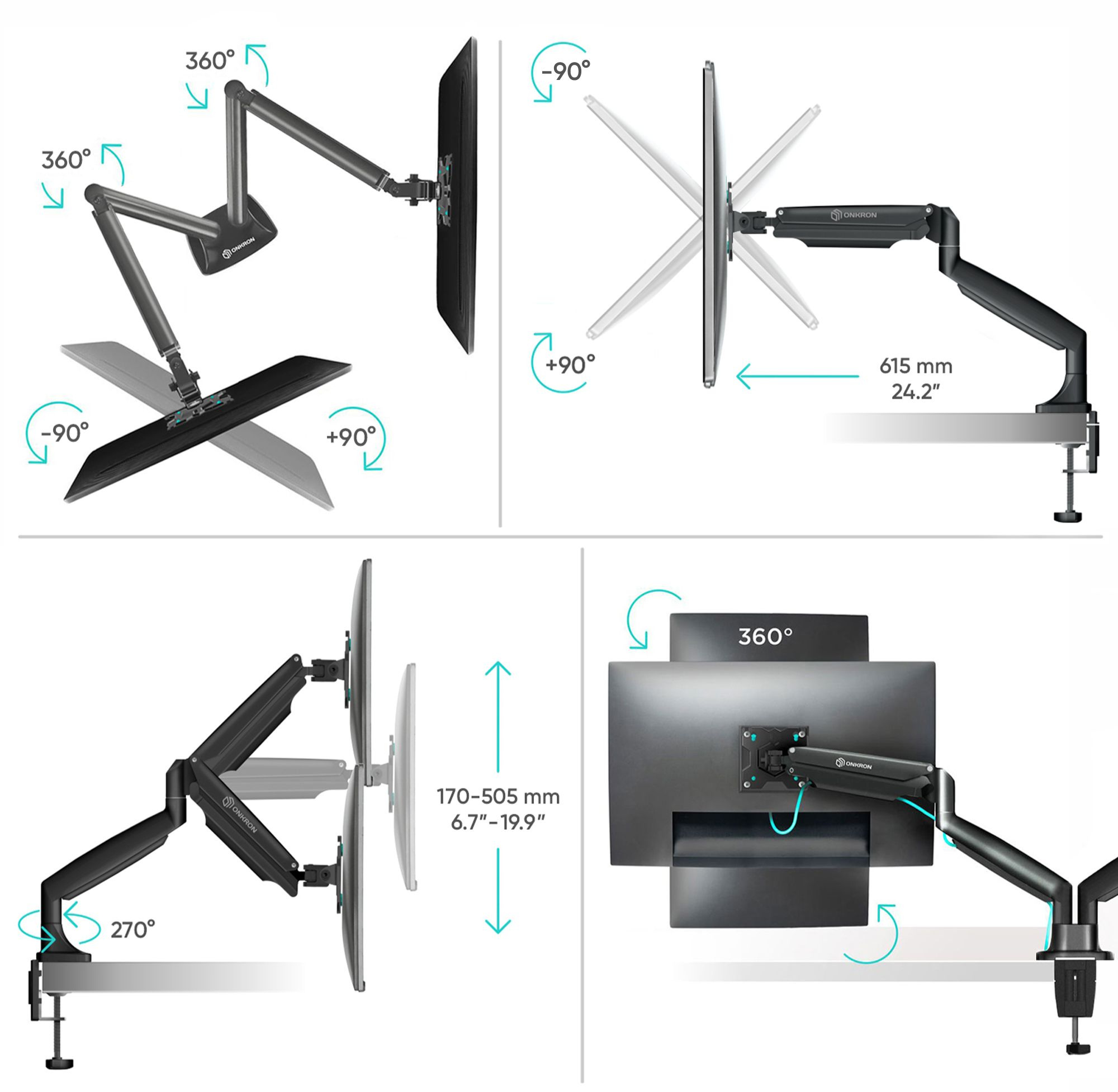 Кронштейн для мониторов Onkron G200 черный 13"-32" макс.18кг настольный поворот и наклон верт.переме