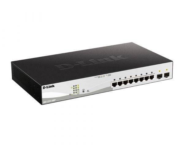 Коммутатор D-Link DGS-1210-10MP/F3A (L2) 8x1Гбит/с 2SFP 8PoE 130W настраиваемый