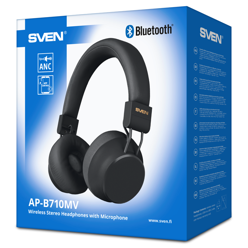 Беспроводные стереонаушники с микрофоном SVEN AP-B710MV, черный (Bluetooth, ANC, APP, 3 mics, 500mAh