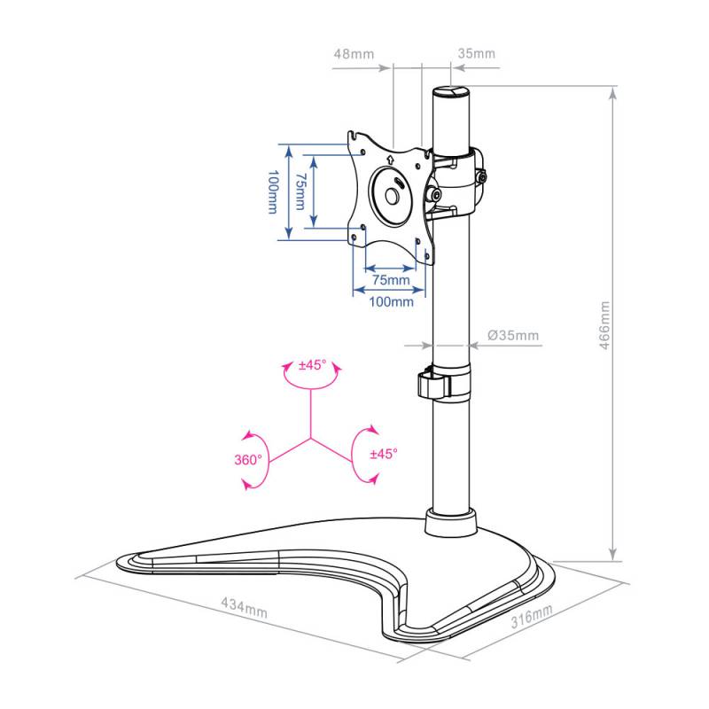 Кронштейн для мониторов Arm Media LCD-T51 черный 15"-32" макс.10кг настольный поворот и наклон верт.