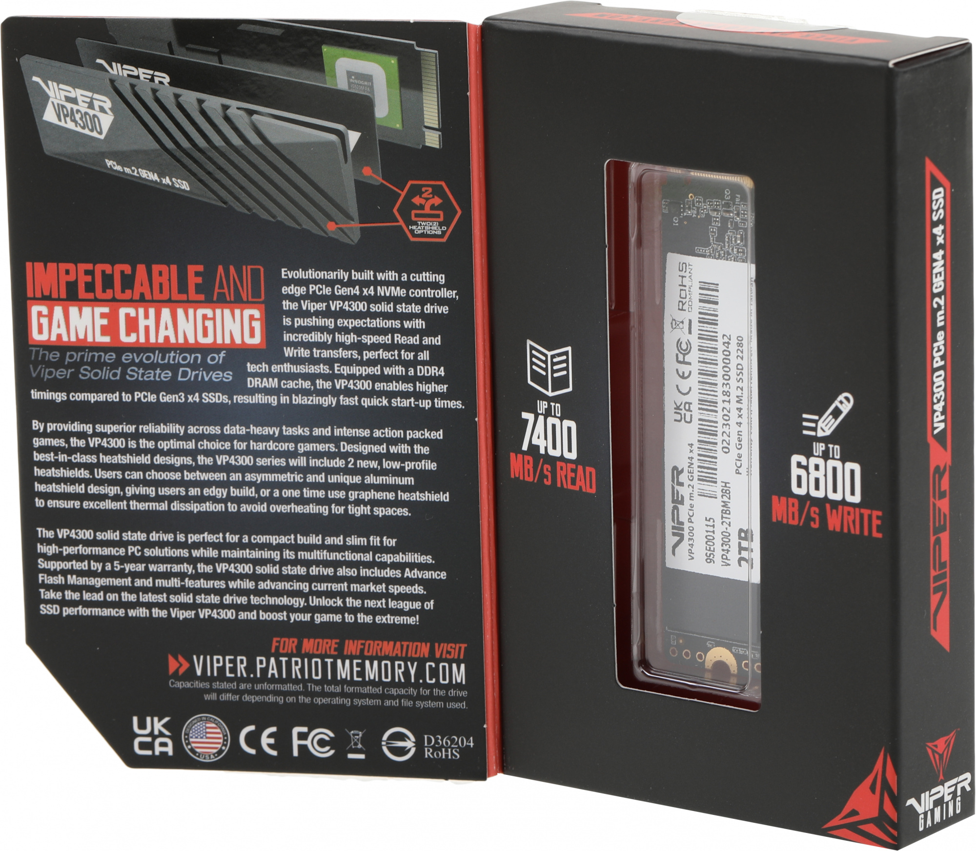 Накопитель SSD Patriot PCIe 4.0 x4 2TB VP4300-2TBM28H Viper VP4300 M.2 2280