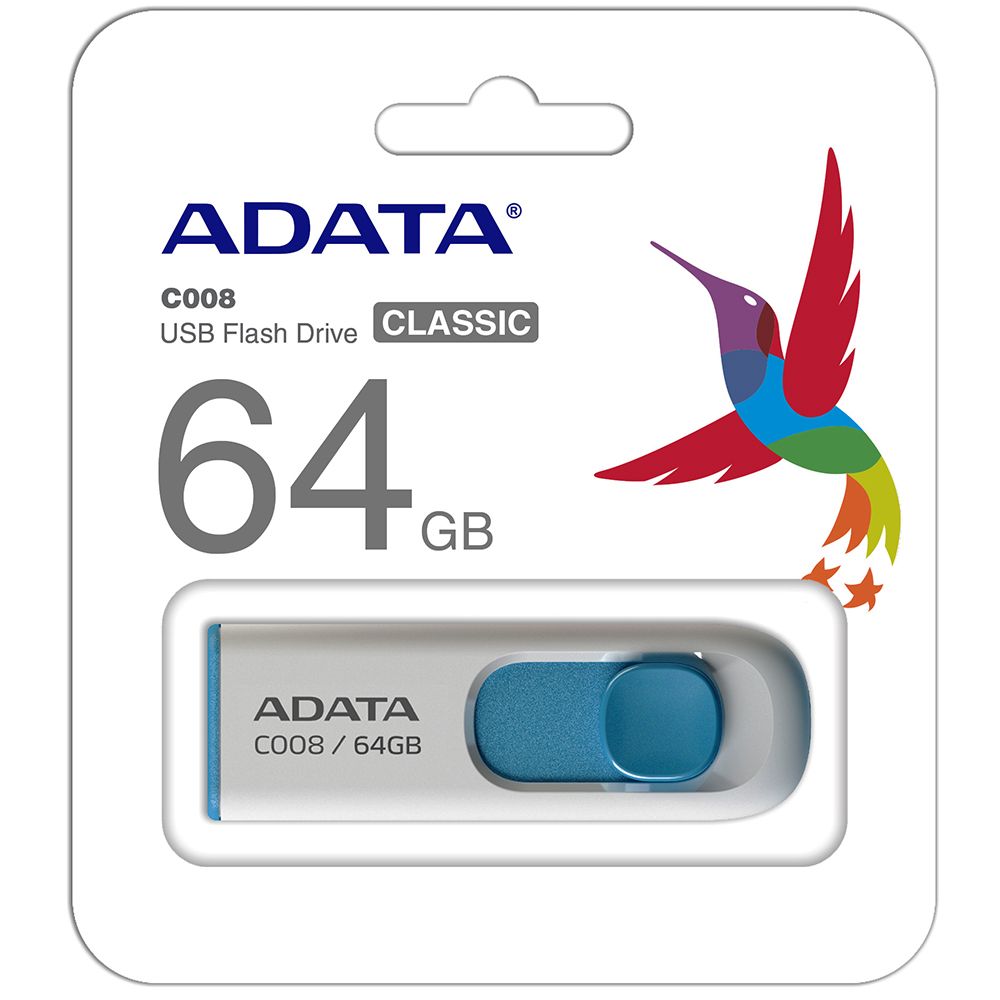 Флеш Диск A-Data 64GB Classic C008 AC008-64G-RWE USB2.0 синий/белый