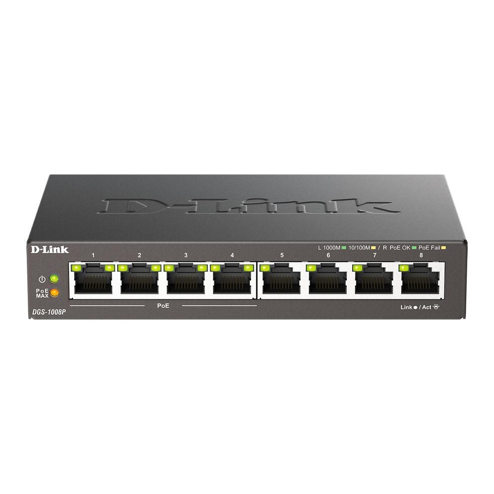 Коммутатор D-Link DGS-1008P DGS-1008P/F3A (L2) 8x1Гбит/с 4PoE+ 60W неуправляемый