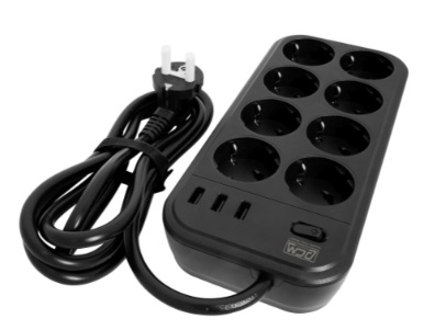 Сетевой фильтр Powercom SP-08 USB03AB 3,0М 3м (8 розеток) черный (коробка)