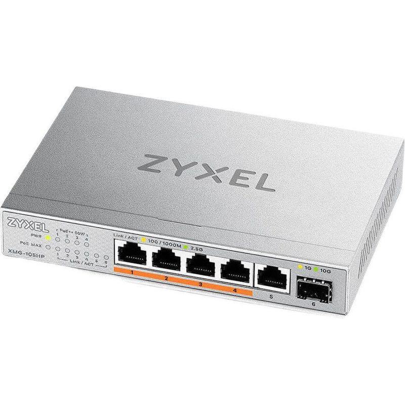 Коммутатор Zyxel XMG-105HP-EU0101F (L2) 5x2.5Гбит/с 1SFP+ 4PoE++ 70W неуправляемый