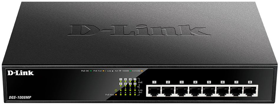 Коммутатор D-Link DGS-1008MP/B1A 8x1Гбит/с 8PoE+ 125W неуправляемый