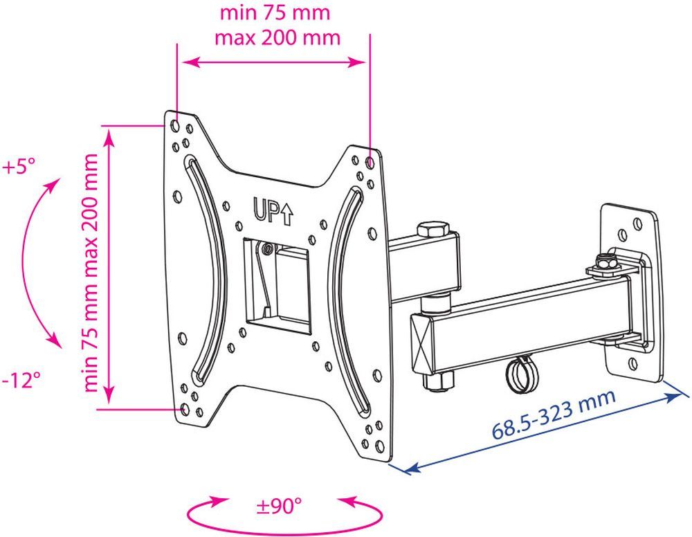 Кронштейн для телевизора Kromax OPTIMA-204 черный 15"-42" макс.25кг настенный поворотно-выдвижной и 