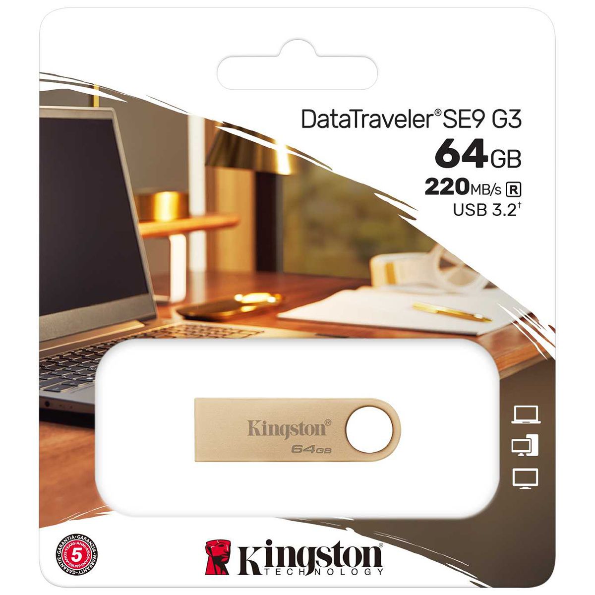 Флеш Диск Kingston 64GB DataTraveler SE9 DTSE9G3/64GB USB3.0 золотистый
