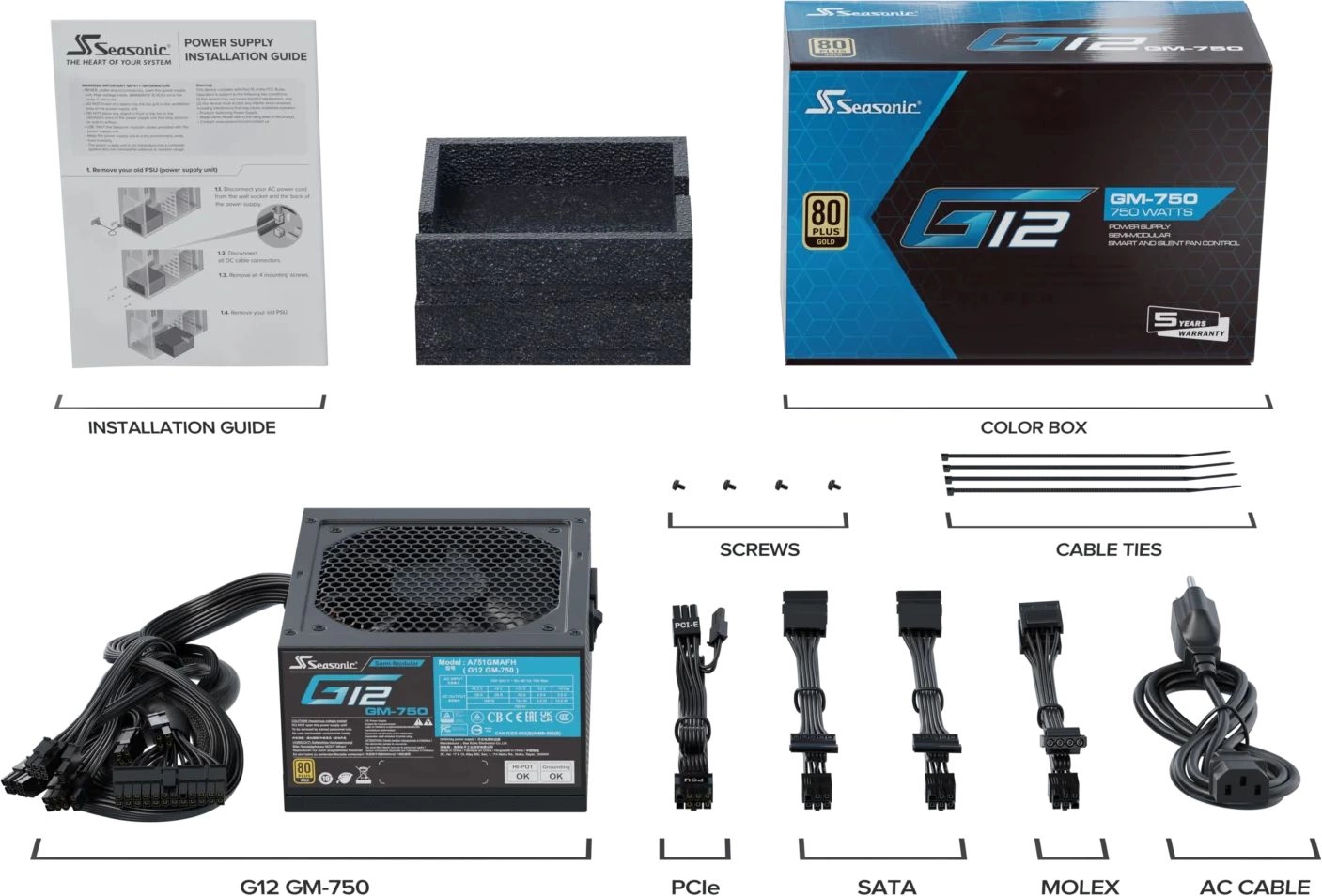 Блок питания Seasonic ATX 750W G12 GM-750 80+ gold (20+4pin) APFC 120mm fan 6xSATA RTL