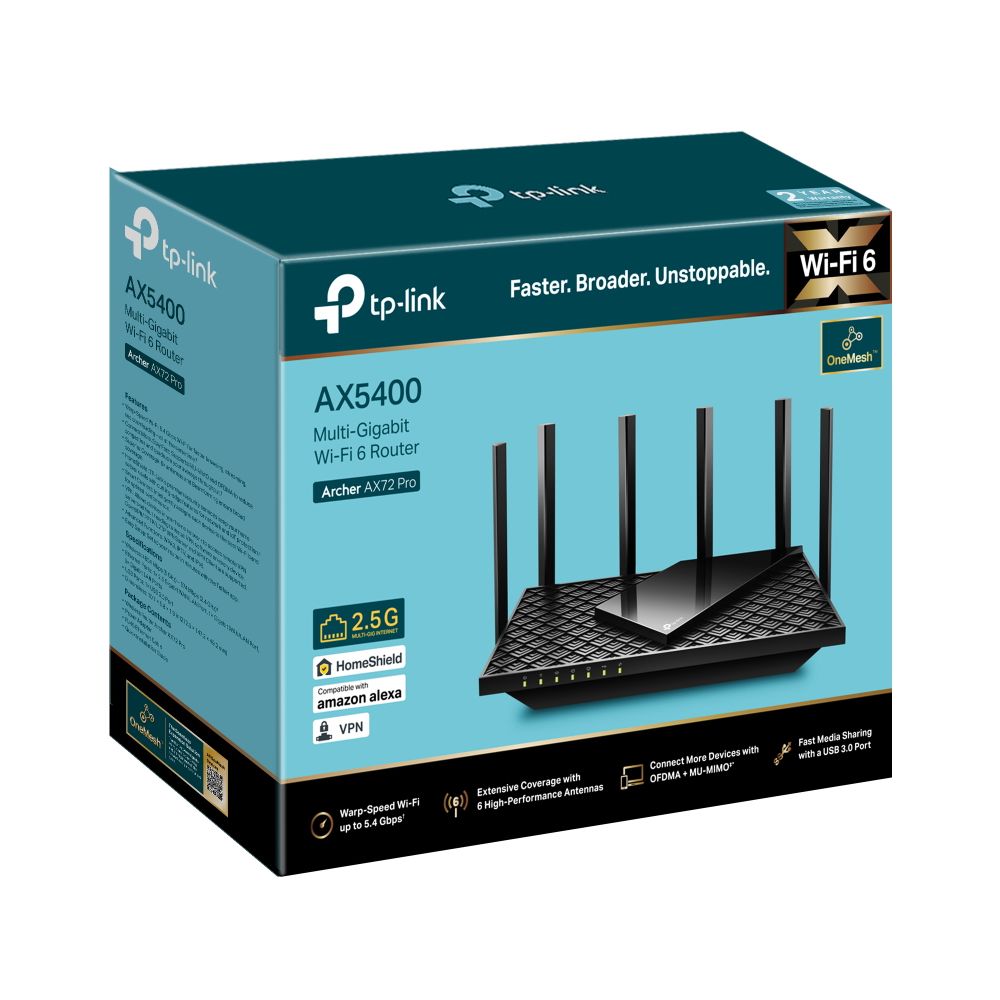 Роутер беспроводной TP-Link ARCHER AX72 PRO AX5400 10/100/1000BASE-TX черный
