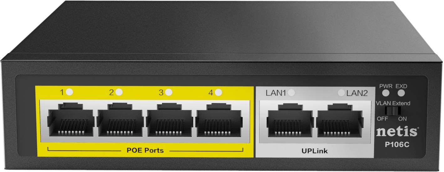 Коммутатор Netis P106C (L2) 6x100Мбит/с 4PoE+ 60W неуправляемый