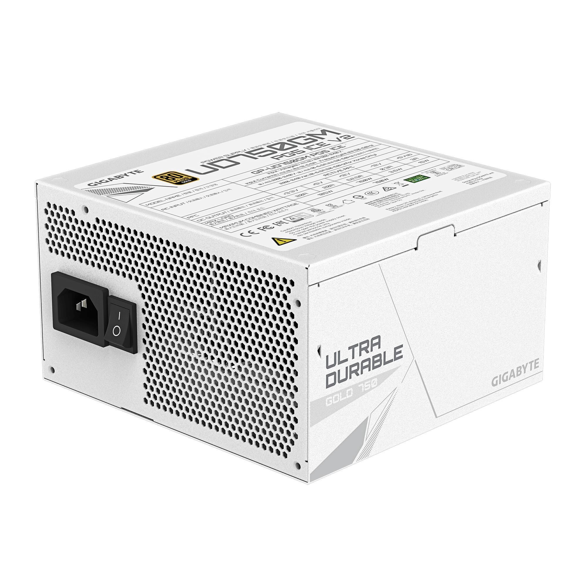 Блок питания ПК Gigabyte UD750GM PG5 ICE 750W, 80Plus, Gold, Полностью модульный, White colour