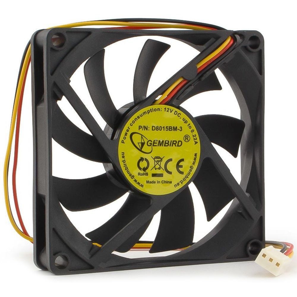 Gembird Вентилятор 80x80x15, подшипник, 3 pin, провод 30 см (D8015BM-3)