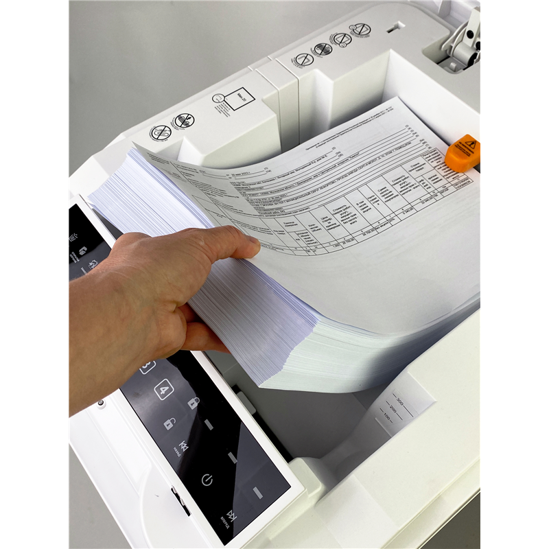 Шредер Heleos АП55-5 белый с автоподачей (секр.P-5) фрагменты 13лист. 55лтр. скрепки скобы пл.карты 