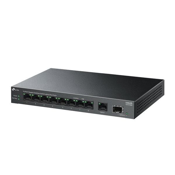 Коммутатор TP-Link LS1210GP (L2) 9x1Гбит/с 1SFP 8PoE 61W неуправляемый