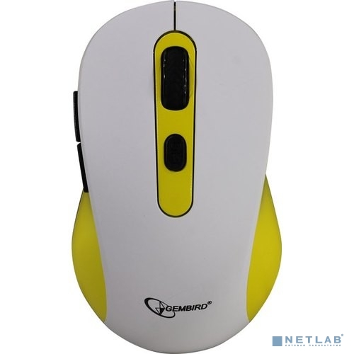 Gembird MUSW-221-Y {Мышь беспров., белый/жёлтый, 5кн.+колесо-кнопка, 800/1200/1600DPI, 2.4ГГц, треху