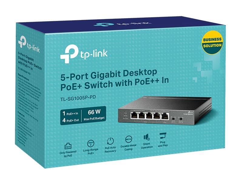 коммутатор TP-Link TL-SG1005P-PD, 5-Port Gigabit Desktop Switch with 1-Port PoE++ In and 4-Port PoE+
