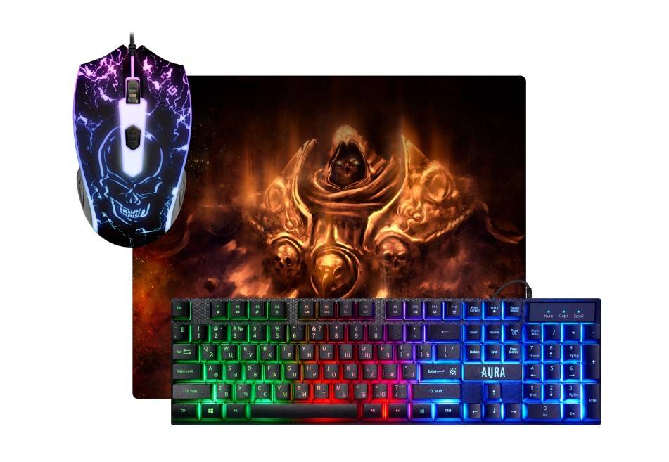 Клавиатура + мышь Defender Aura MKP-117 клав:черный мышь:черный USB slim LED (52117)