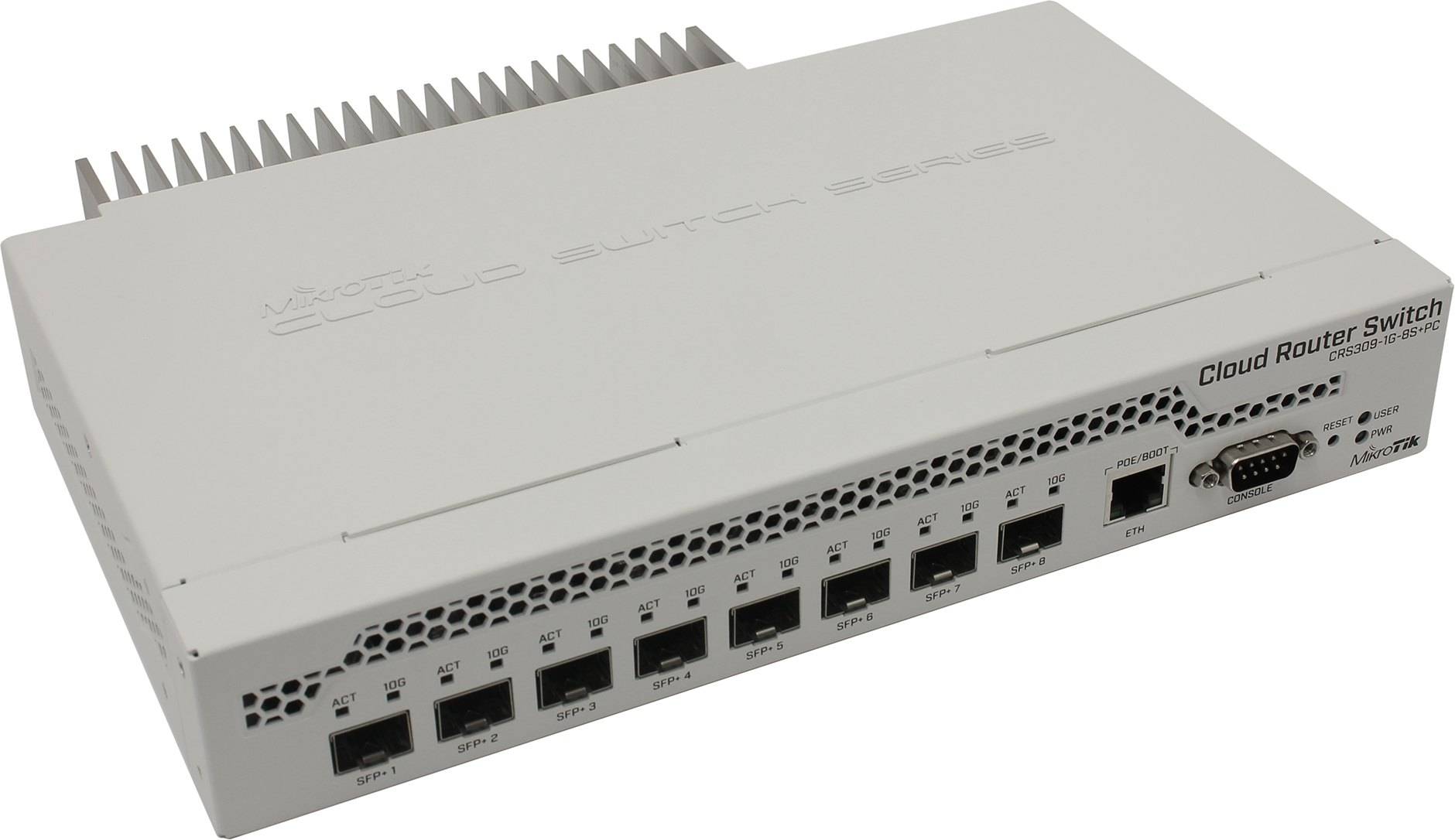 Коммутатор Mikrotik CRS309-1G-8S+IN SFP+, dual-core 800MHz CPU, 512MB RAM, POE, RS232 serial port