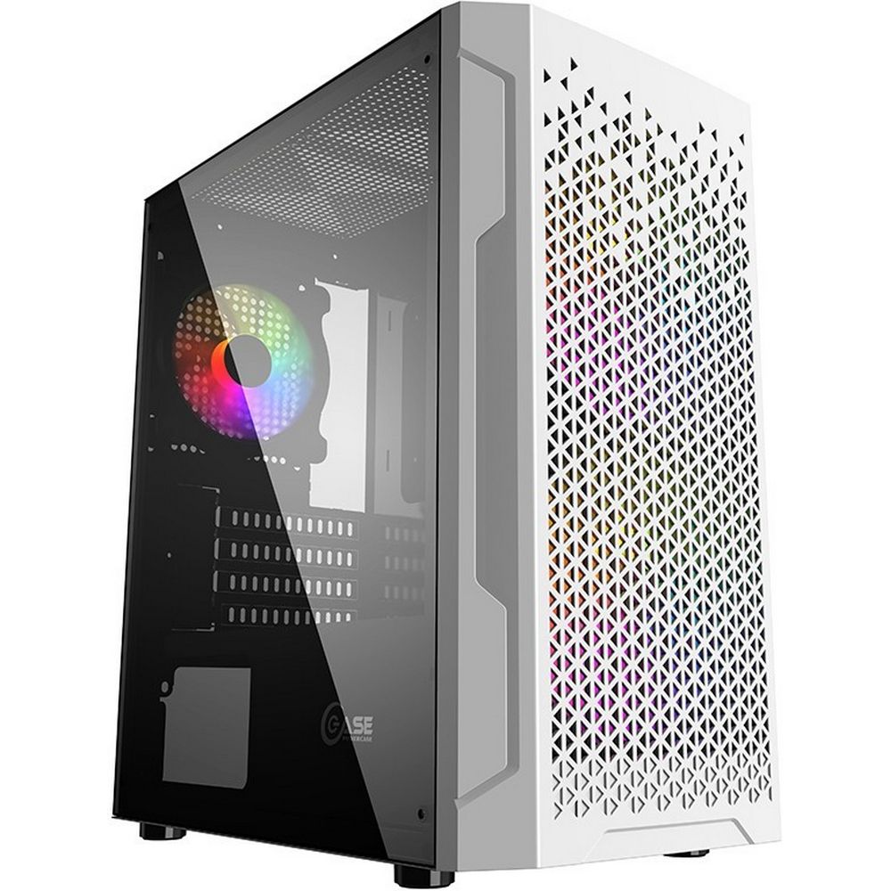 Корпус Powercase Mistral Micro Z3W Mesh LED, Tempered Glass, 2x 140mm + 1х 120mm 5-color fan, белый,