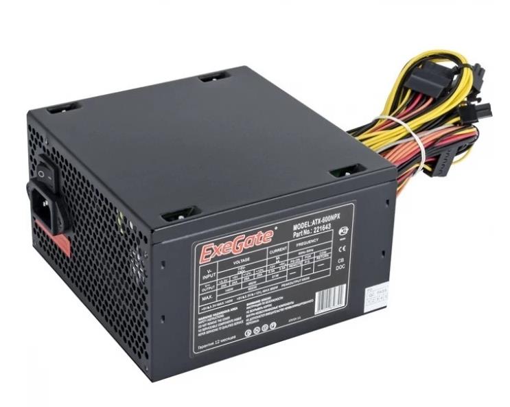 Exegate EX221643RUS Блок питания 600W ATX-600NPX OEM, black, 12cm fan, 24+4pin, 6pin PCI-E, 3*SATA