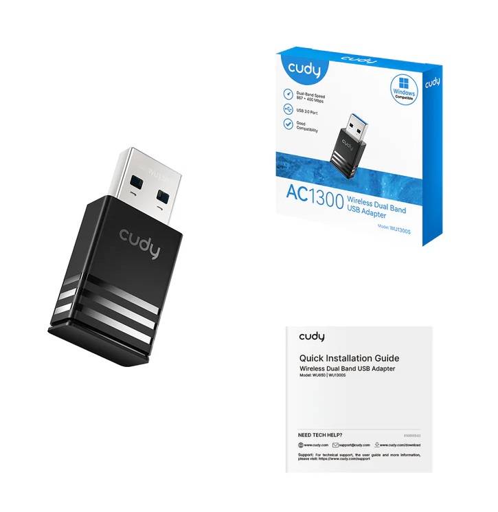 Сетевой адаптер Wi-Fi Cudy WU1300S AC1300 USB 3.0 (ант.внутр.) 1ант.