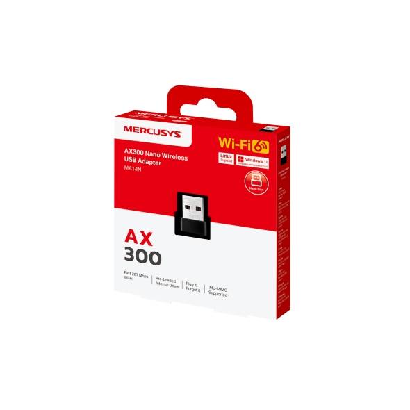 Сетевой адаптер Wi-Fi Mercusys MA14N АХ300 USB 2.0 (ант.внутр.) 1ант.