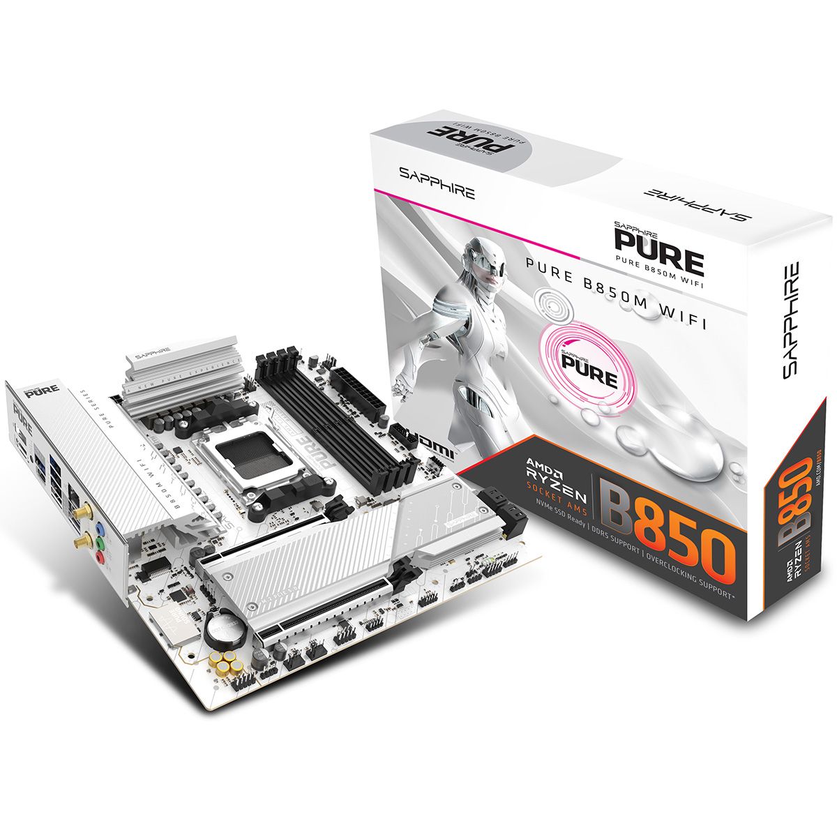 Материнская плата Sapphire B850M PURE WIFI B850, AM5, 4*DDR5, 2*PCIEx16, 2*M.2, 2*TypeC, 3*USB3.2Gen