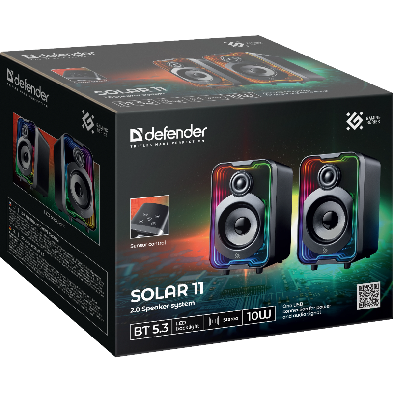 Колонки Defender 2.0 Solar 11 10Вт, BT/RGB, питание от USB