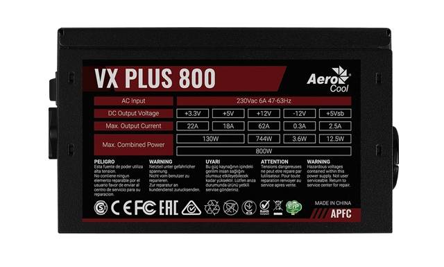Блок питания Formula V Line VX PLUS 800, 800W, ATX12V v2.3, 12cm Fan (ex Aerocool)