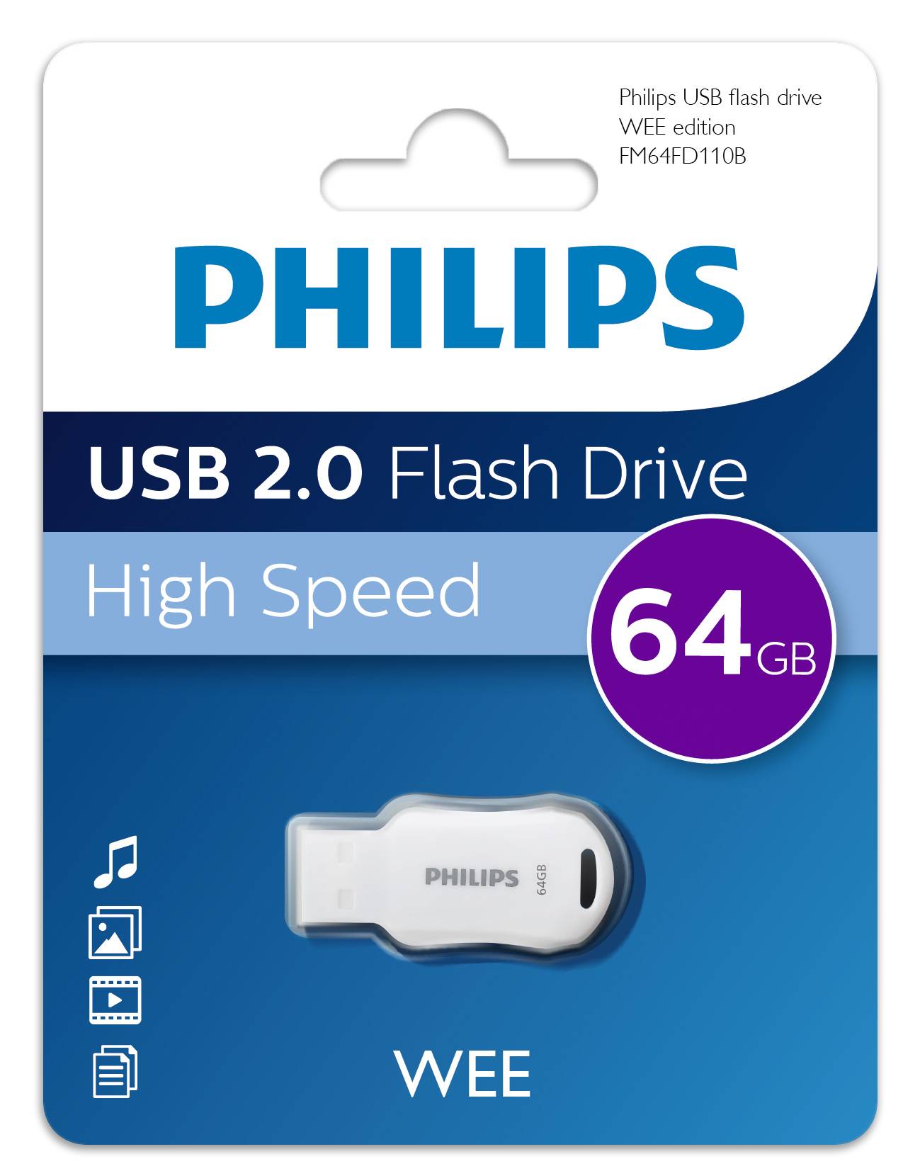Флеш накопитель 64GB PHILIPS WEE 2.0 64GB, USB 2.0