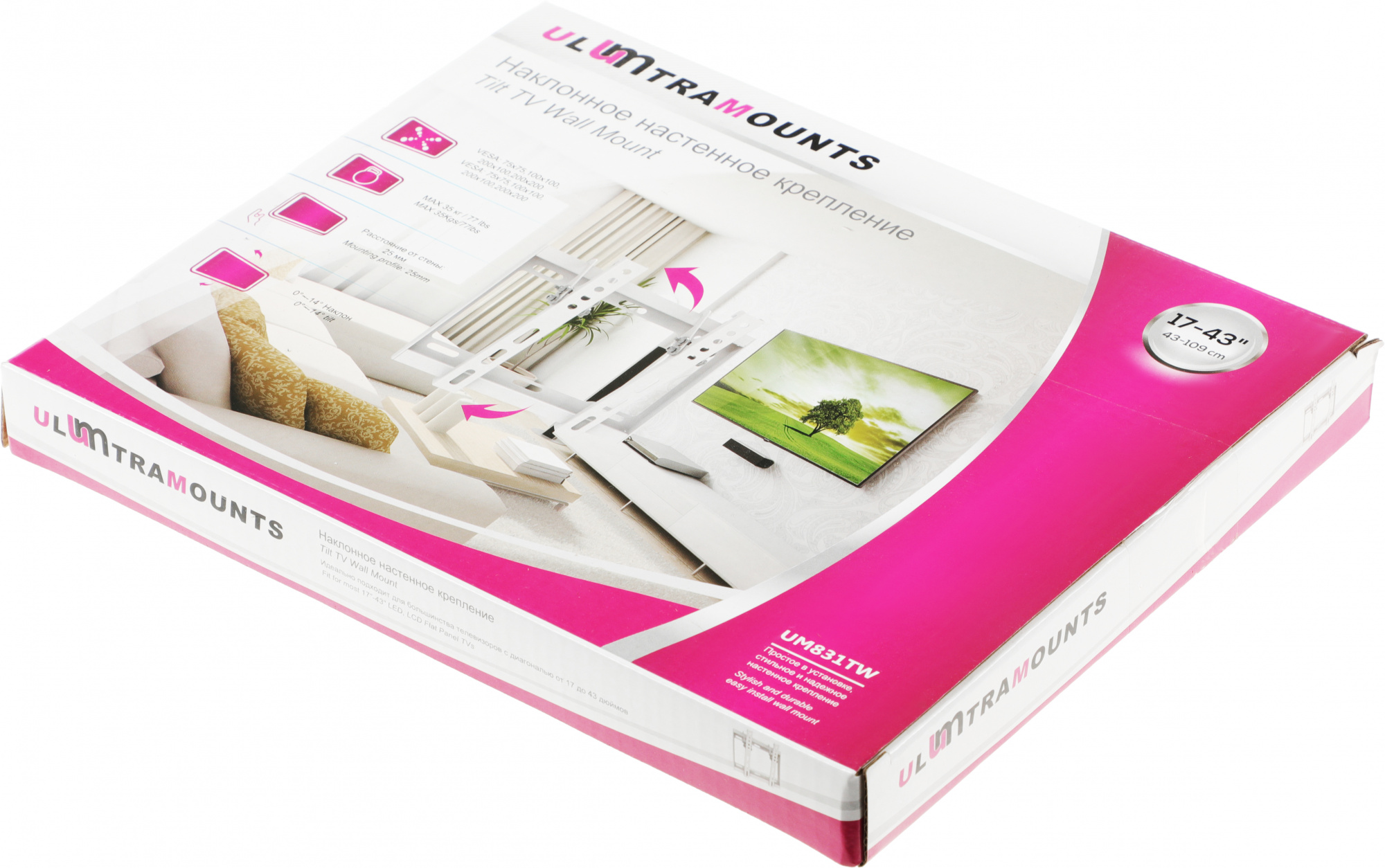 Кронштейн для телевизора Ultramounts UM831TW белый 17"-43" макс.35кг настенный наклон