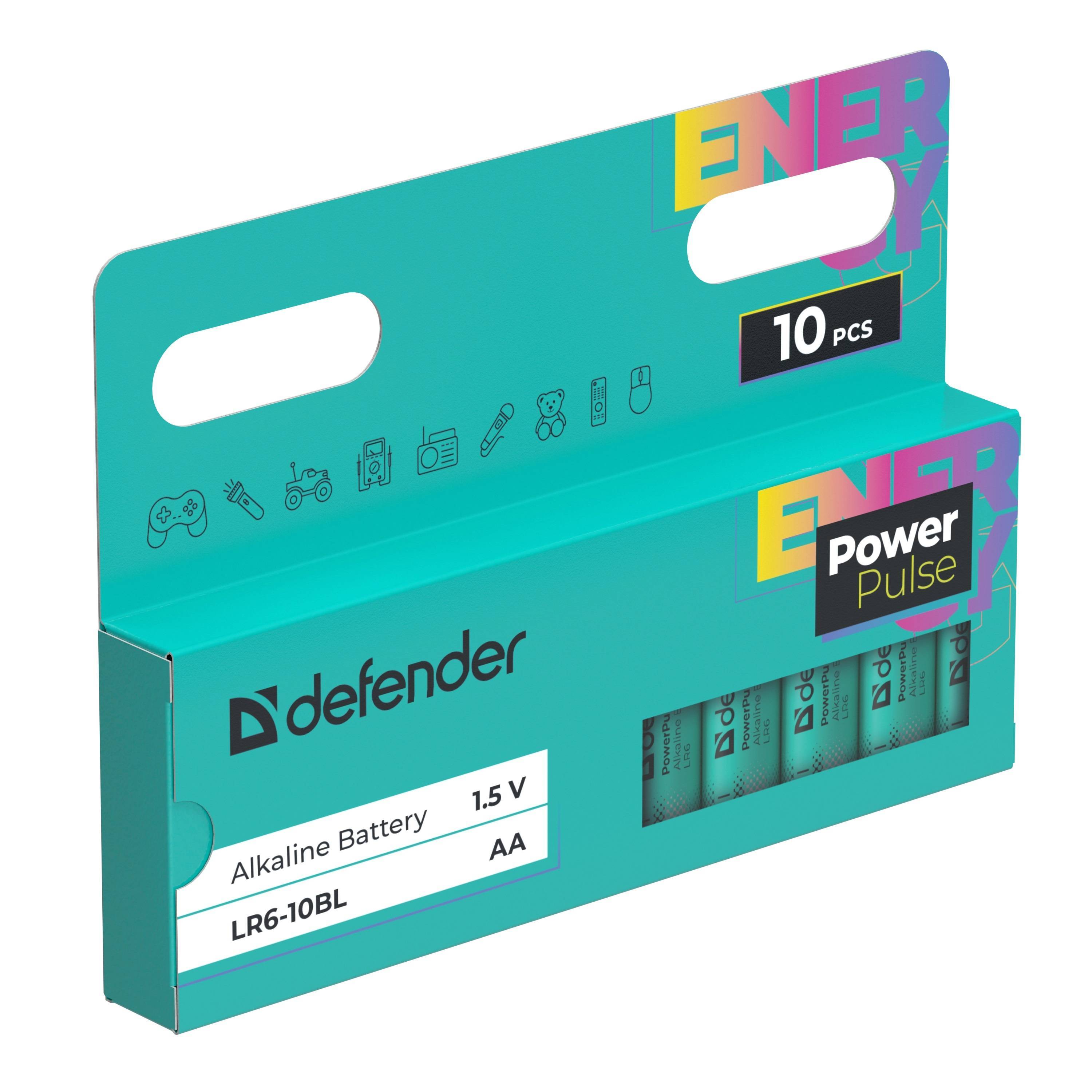 Defender Батарейка алкалиновая LR6-10BL АА,блистер,10 шт., PowerPulse