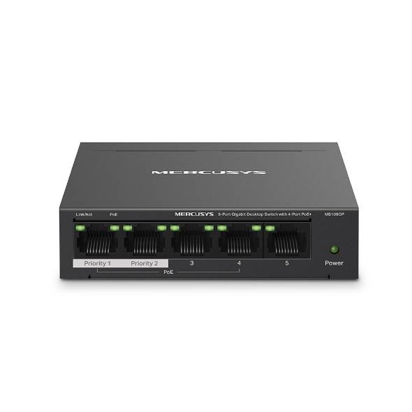Коммутатор Mercusys MS105GP (L2) 5x1Гбит/с 4PoE+ 65W неуправляемый