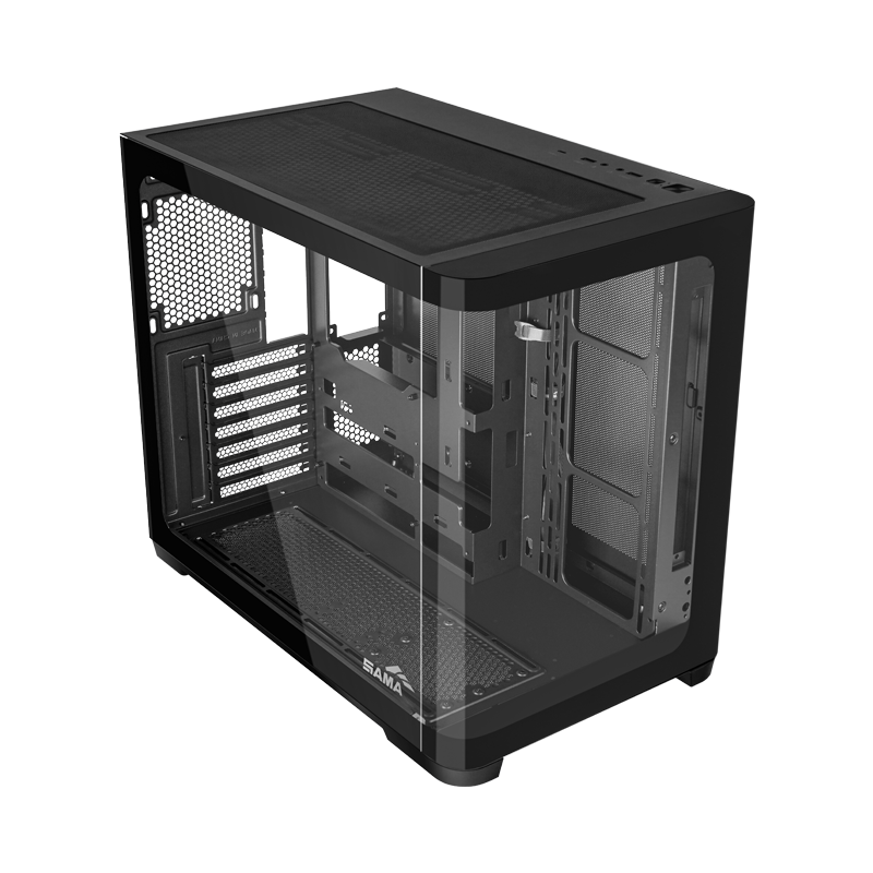 Корпус SAMA V60E Black, Midi-Tower, TG, no fans, 2xUSB 3.0 + 1xUSB 3.2 Type-C, ATX, mATX, mITX Black