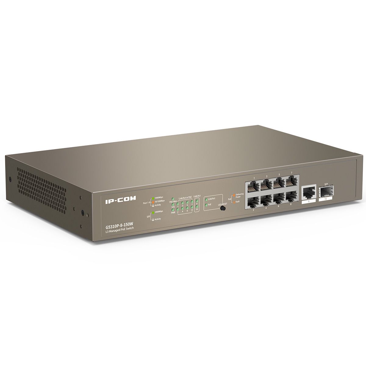 Коммутатор IP-Com G5310P-8-150W (L3) 8x1Гбит/с 1xКомбо(1000BASE-T/SFP) 1SFP 8PoE 130W управляемый