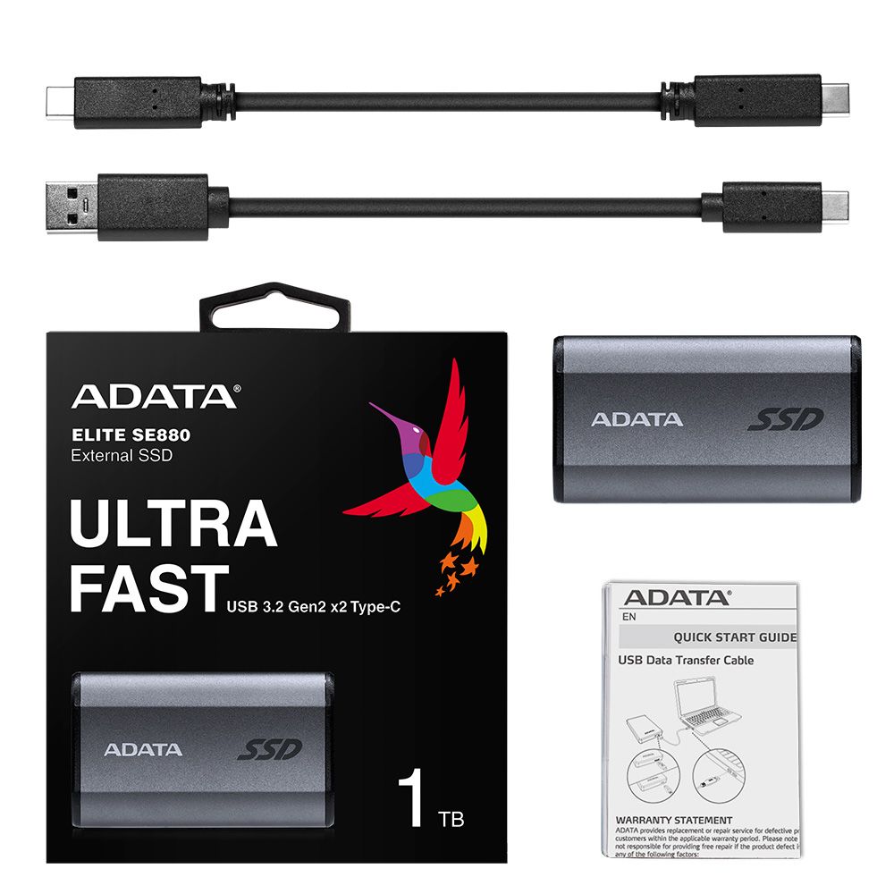 Накопитель SSD A-Data USB-C 1Tb AELI-SE880-1TCGY SE880 2.5" серый