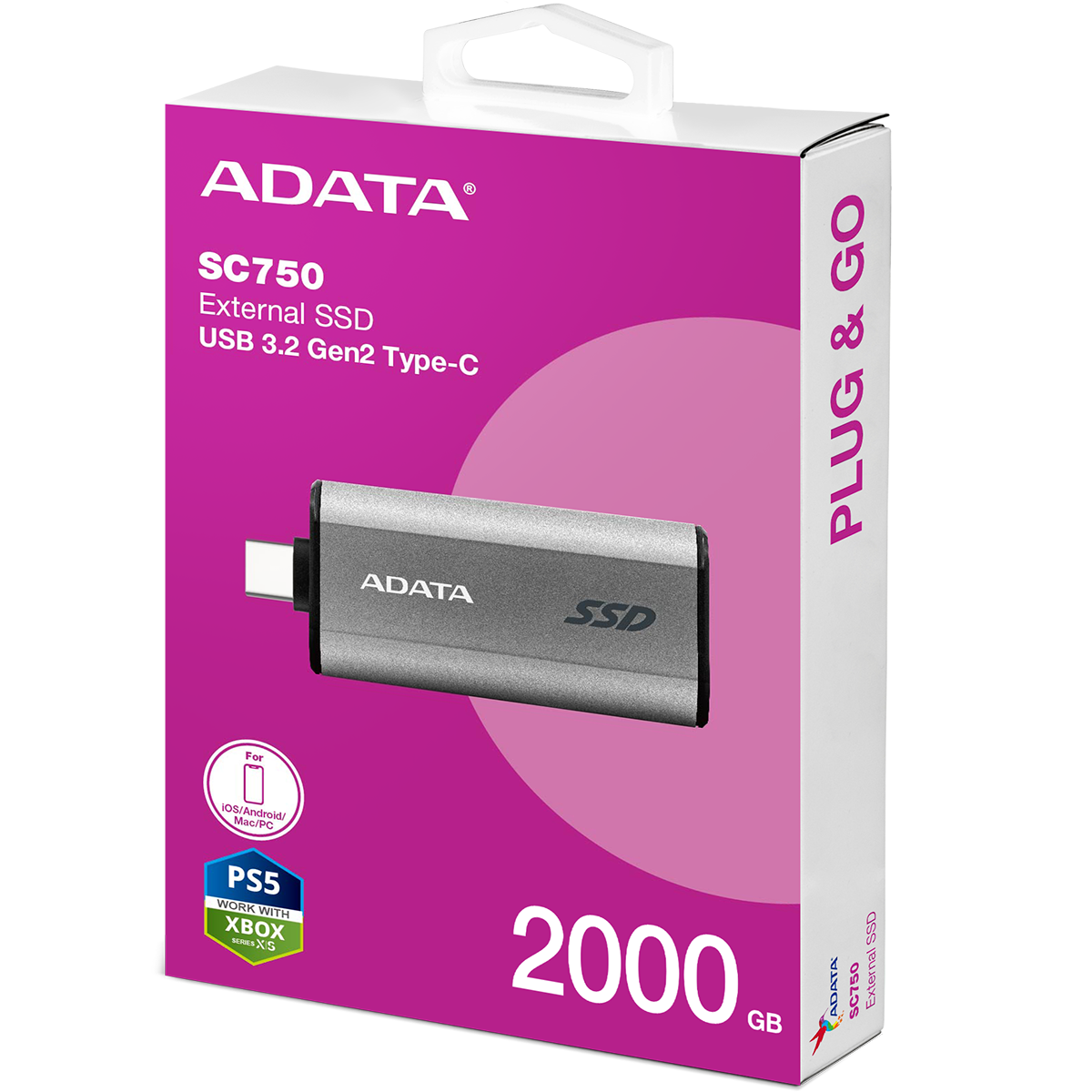 Накопитель SSD A-Data USB3.2 Gen2 2TB SC750-2000G-CCBK SC750 серый