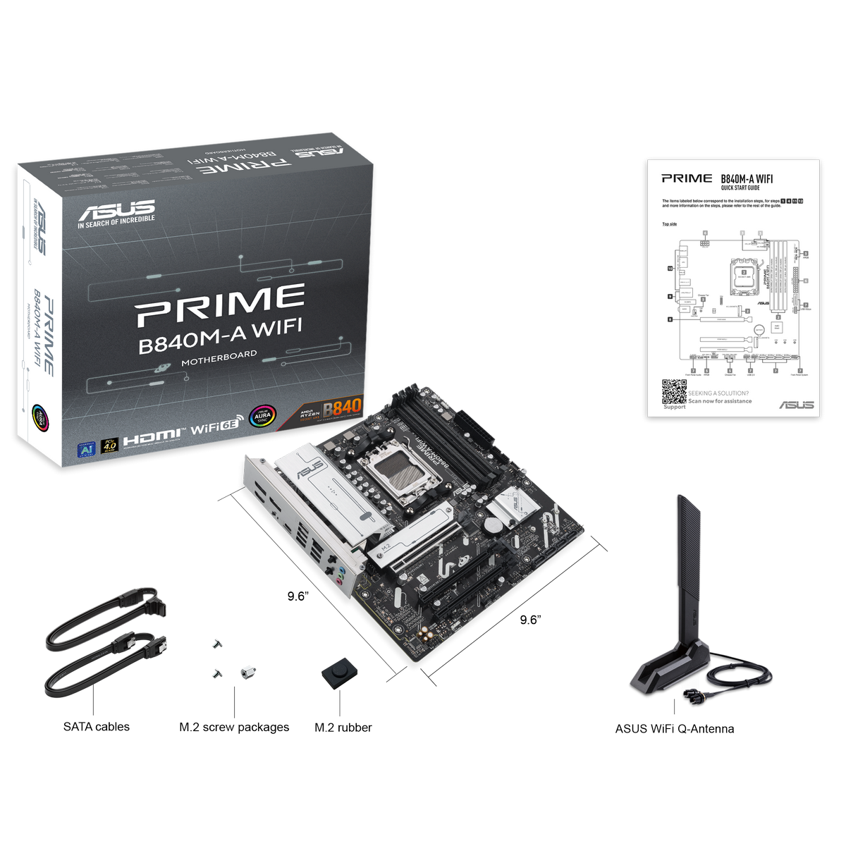 Материнская плата Asus PRIME B840M-A WIFI Socket AM5 AMD B840 4xDDR5 mATX AC`97 8ch(7.1) 2.5Gg RAID+