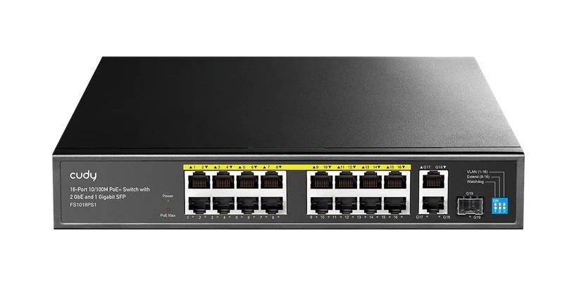 Коммутатор Cudy FS1018PS1 (L2) 16x100Мбит/с 2x1Гбит/с 1SFP 16PoE+ 200W неуправляемый