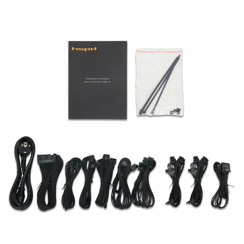 Блок питания HSPD, 1000W 80+ Gold (ATX, 3.1, PCIe 5.1, Full modular, 1x24(20+4)pin 600mm, 2xCPU 8(4+