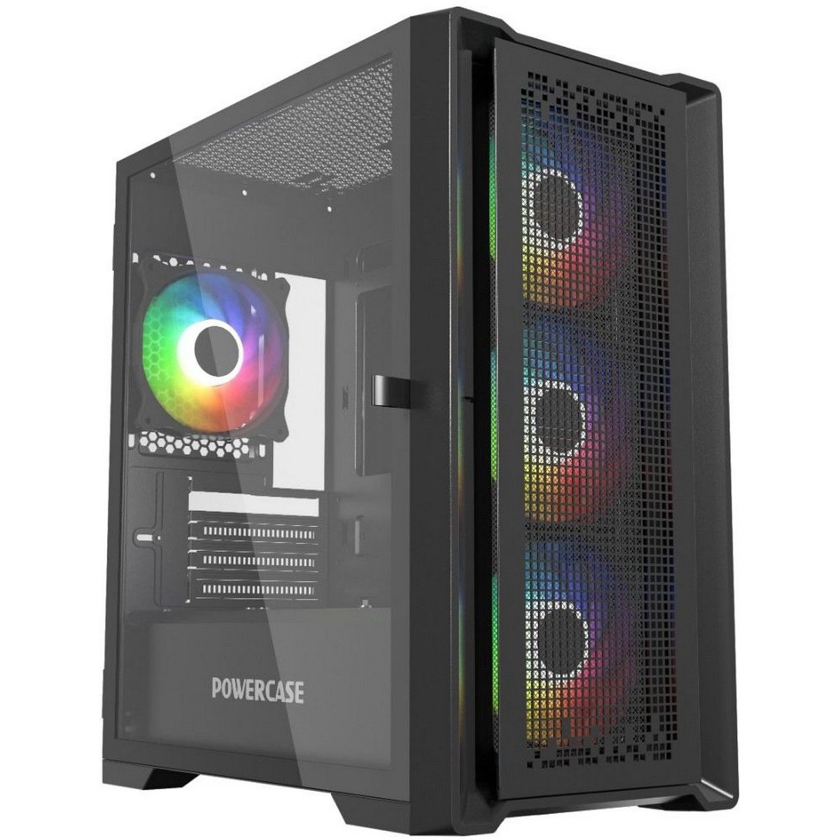 Корпус Powercase Корпус Powercase ByteFlow Micro Black, Tempered Glass, 4х 120mm ARGB fans, ARGB HUB