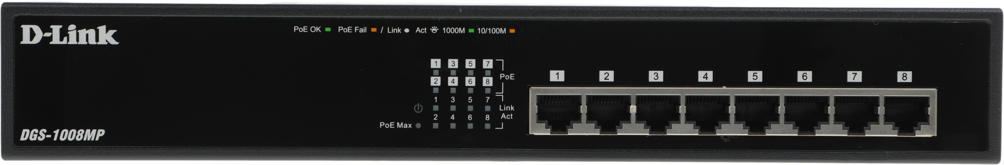 Коммутатор D-Link DGS-1008MP/B1A 8x1Гбит/с 8PoE+ 125W неуправляемый