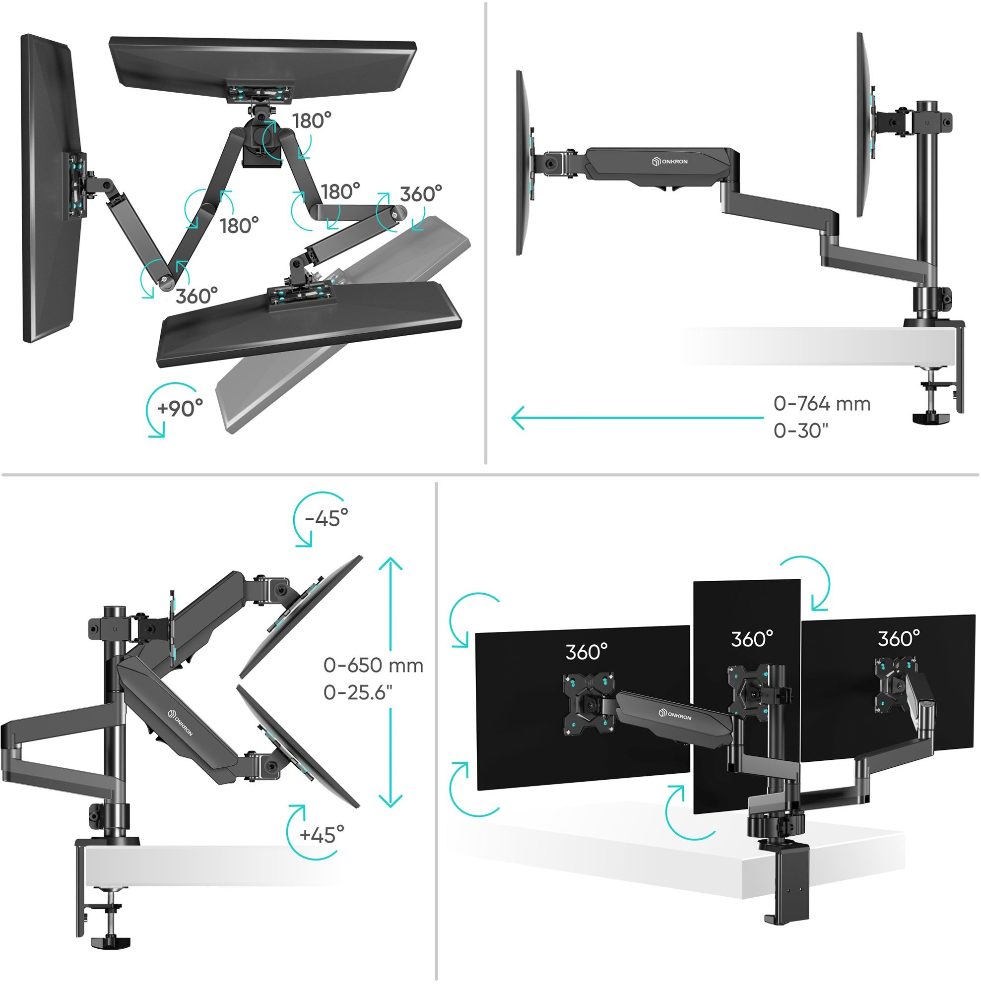 Кронштейн для мониторов Onkron G280 черный 13"-32" макс.24кг настольный поворот и наклон верт.переме