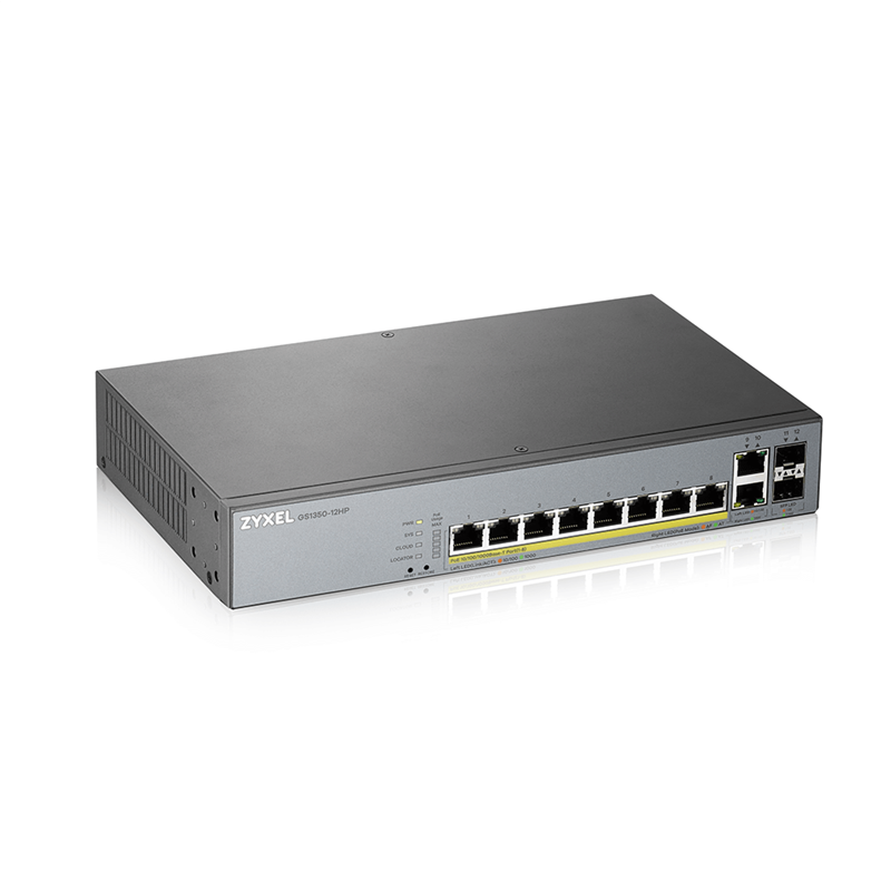 Коммутатор Zyxel GS1350-12HP-EU0101F (L2) 10x1Гбит/с 2SFP 8PoE+ 130W управляемый