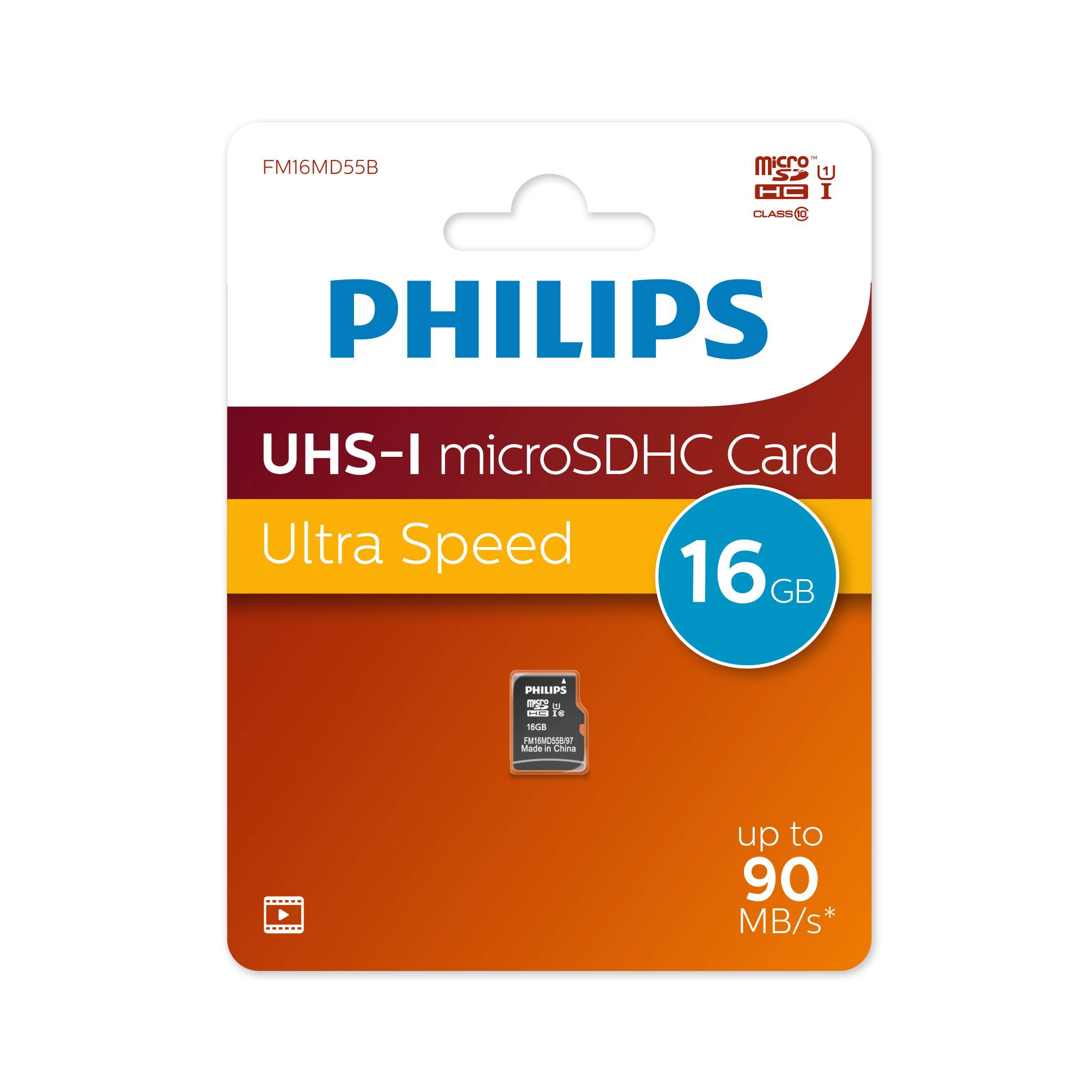 Флеш карта microSD 16GB PHILIPS High Speed  microSDHC Class 10 90MB/s