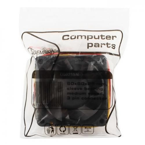 Gembird Вентилятор 60x60x25, втулка, 3pin, провод 25см [D6025SM-3]