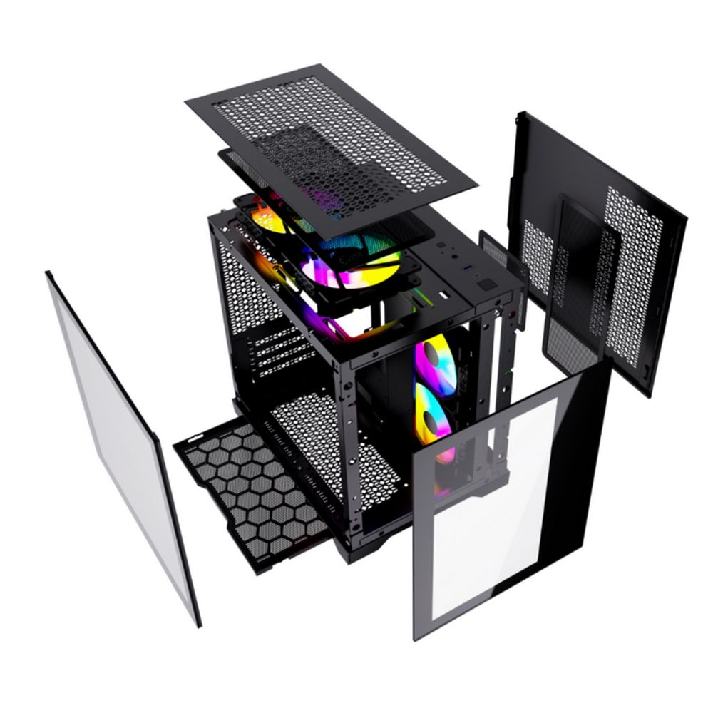 Корпус Powercase Корпус Powercase Vision Micro, Black, Tempered Glass, 4х 120mm 5-color fan, чёрный,