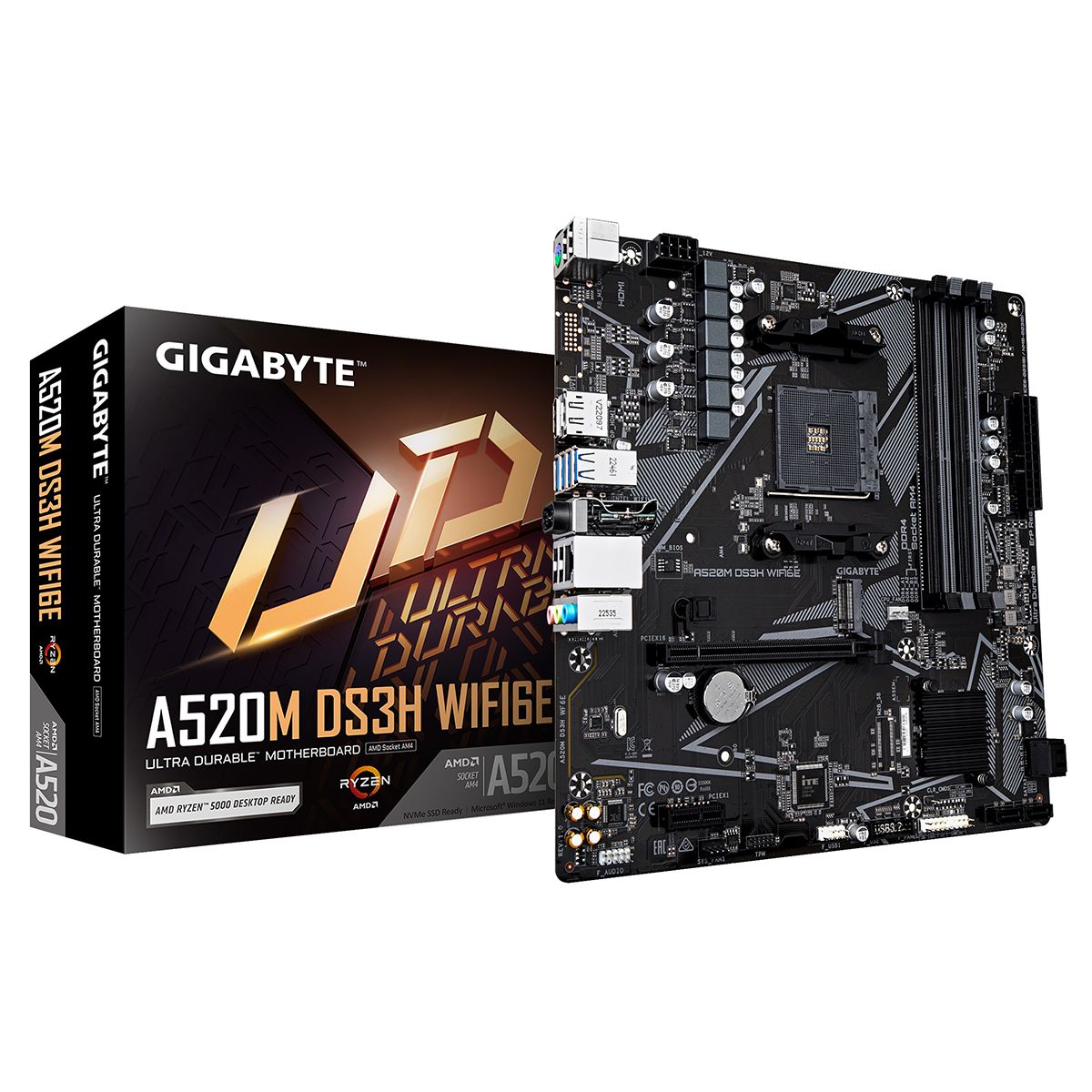 Материнская плата Gigabyte A520M DS3H WF6E A520, AM4, 4xDDR4, 1_PCI-Ex16,4_M.2, 6_USB3.2Gen1, 8_USB2