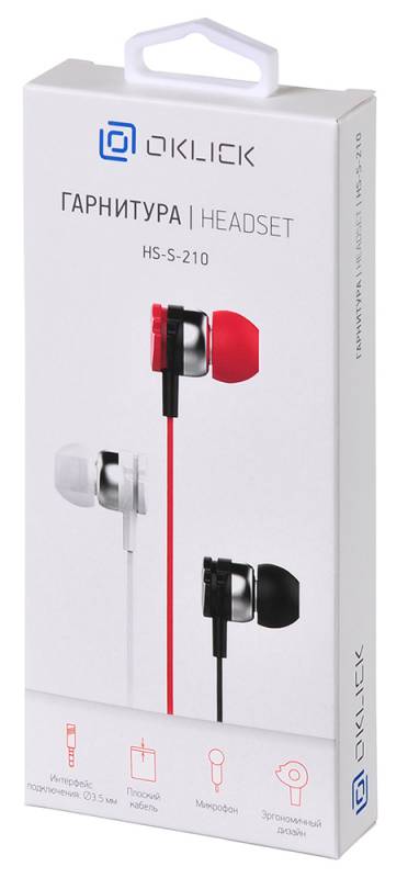 Гарнитура внутриканальные Оклик HS-S-210 1.2м красный проводные в ушной раковине (D1R)